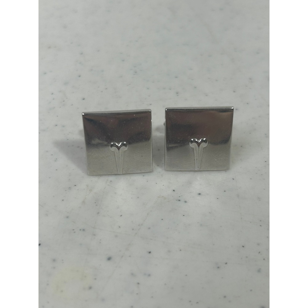 Swank Vintage Silver Tone Square Cufflinks Minimalist Embossed Formal‎ Mens